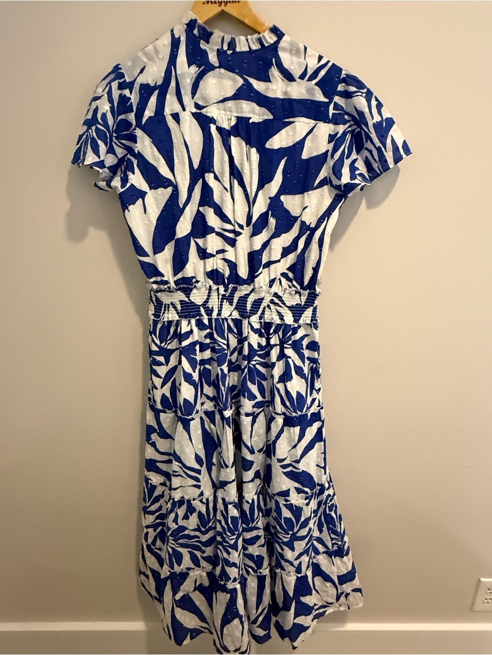 Chico's Flutter Sleeve Blue White Tropical Maxi Dress Size 2 US 12 Cotton Resort - Picture 4 of 15